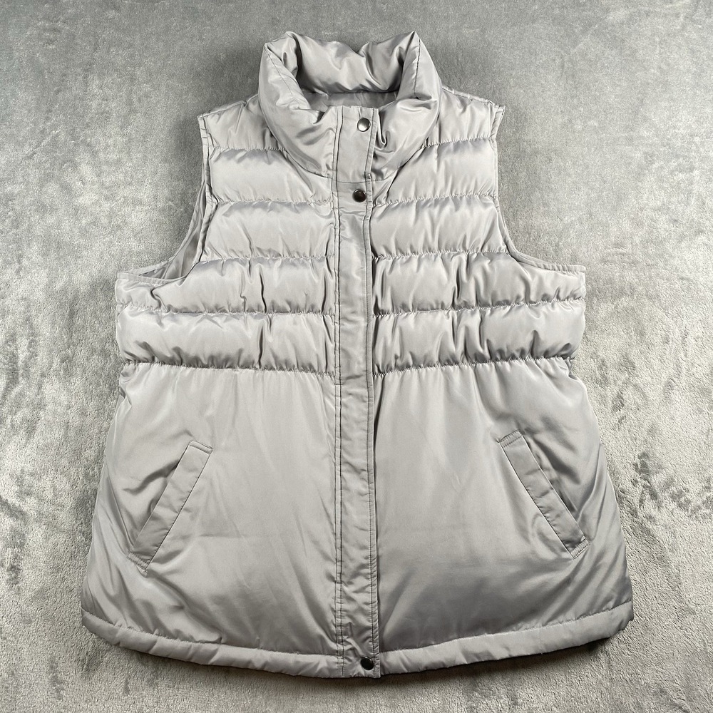 J Jill Vest Womens Sz LP Large Petite Grey Puffer‎ Down Vest Pockets Mock Neck